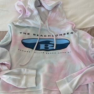 The Beachcomber Tie-Dye Logo Cropped Hoodie, Pastel Pink & Blue, Women’s Medium